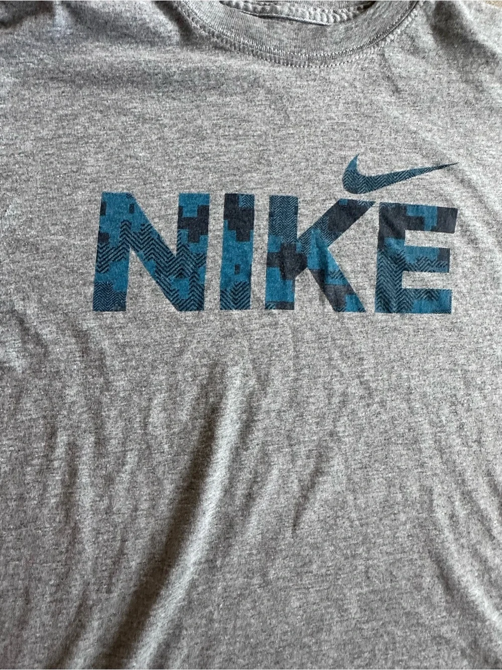 Nike Gray Short-Sleeve Tee with Blue Logo